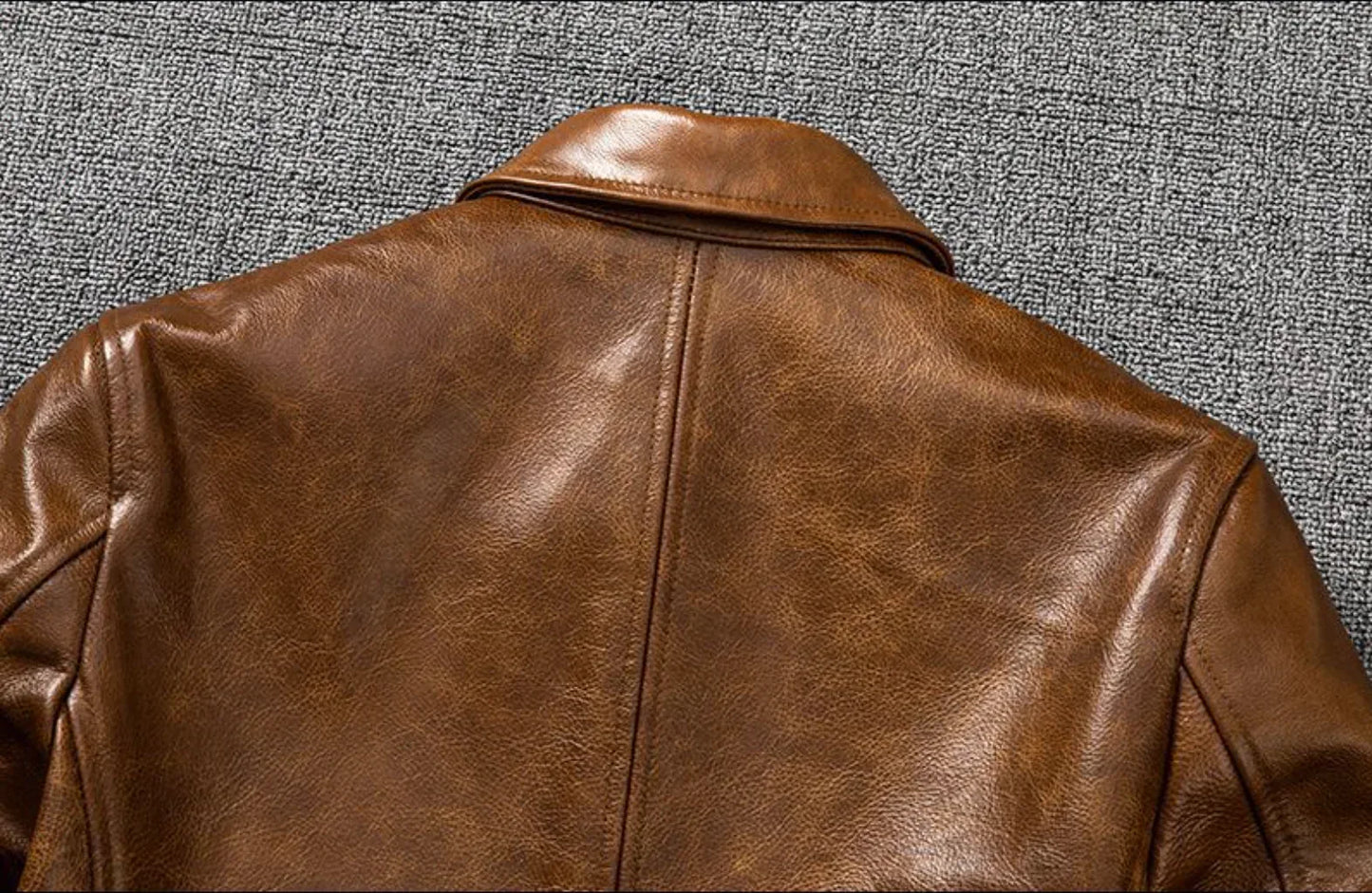 Oil Wax Leather Jacket Men Brown Slim Fit Boxer Style