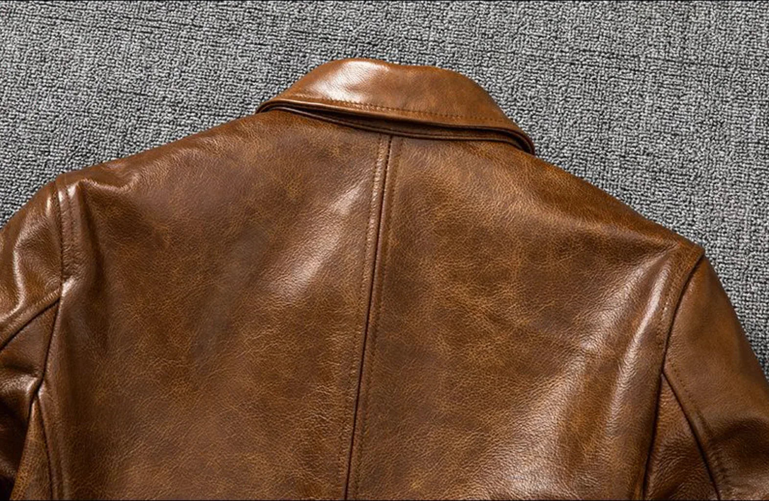 Oil Wax Leather Jacket Men Brown Slim Fit Boxer Style