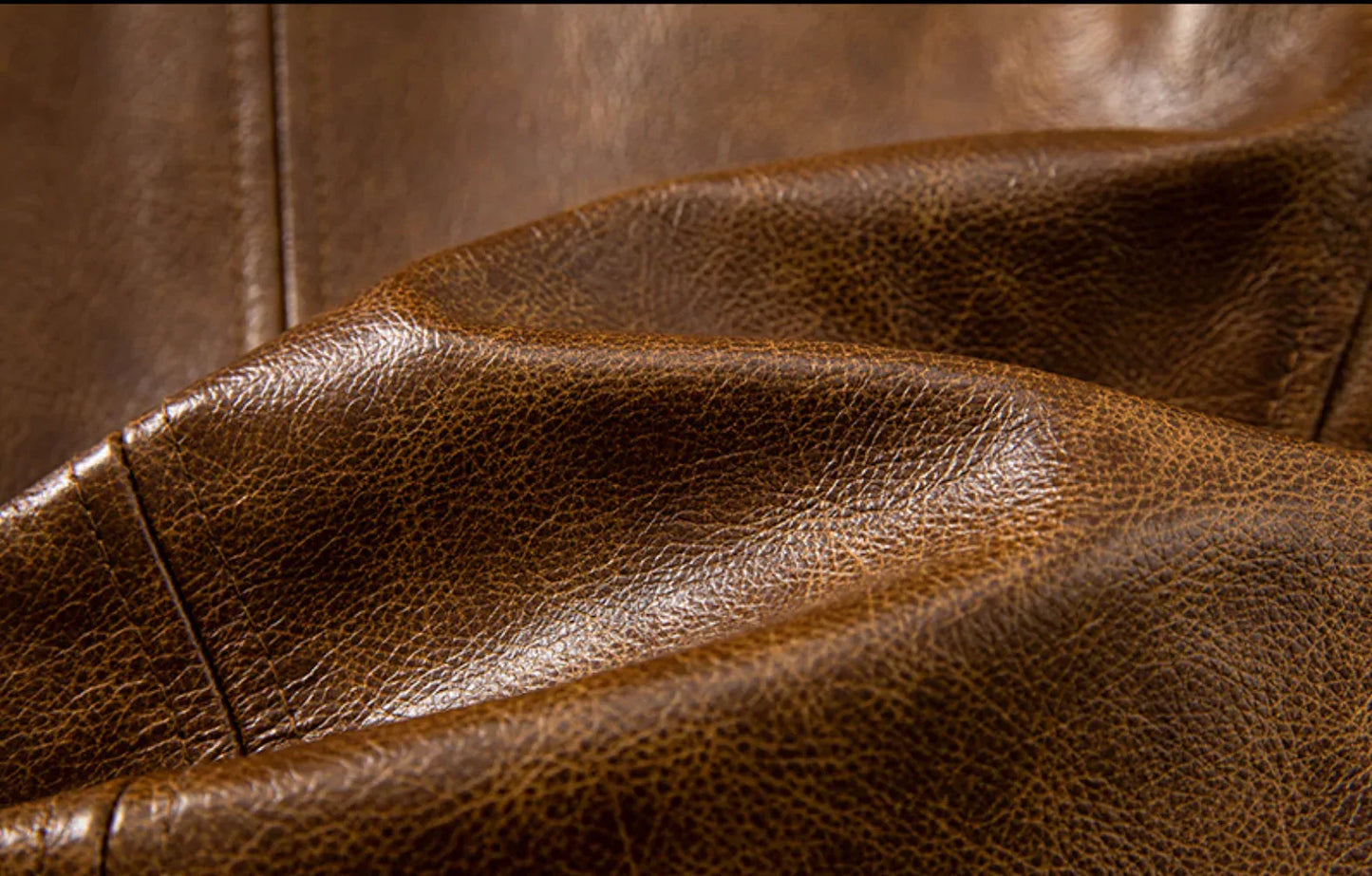 Oil Wax Leather Jacket Men Brown Slim Fit Boxer Style