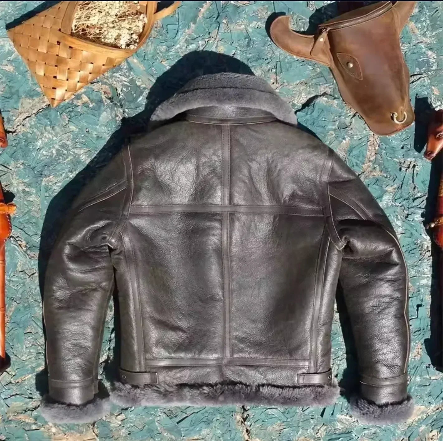Men’s Shearling Leather Aviator Jacket B3 Winter Fur Coat