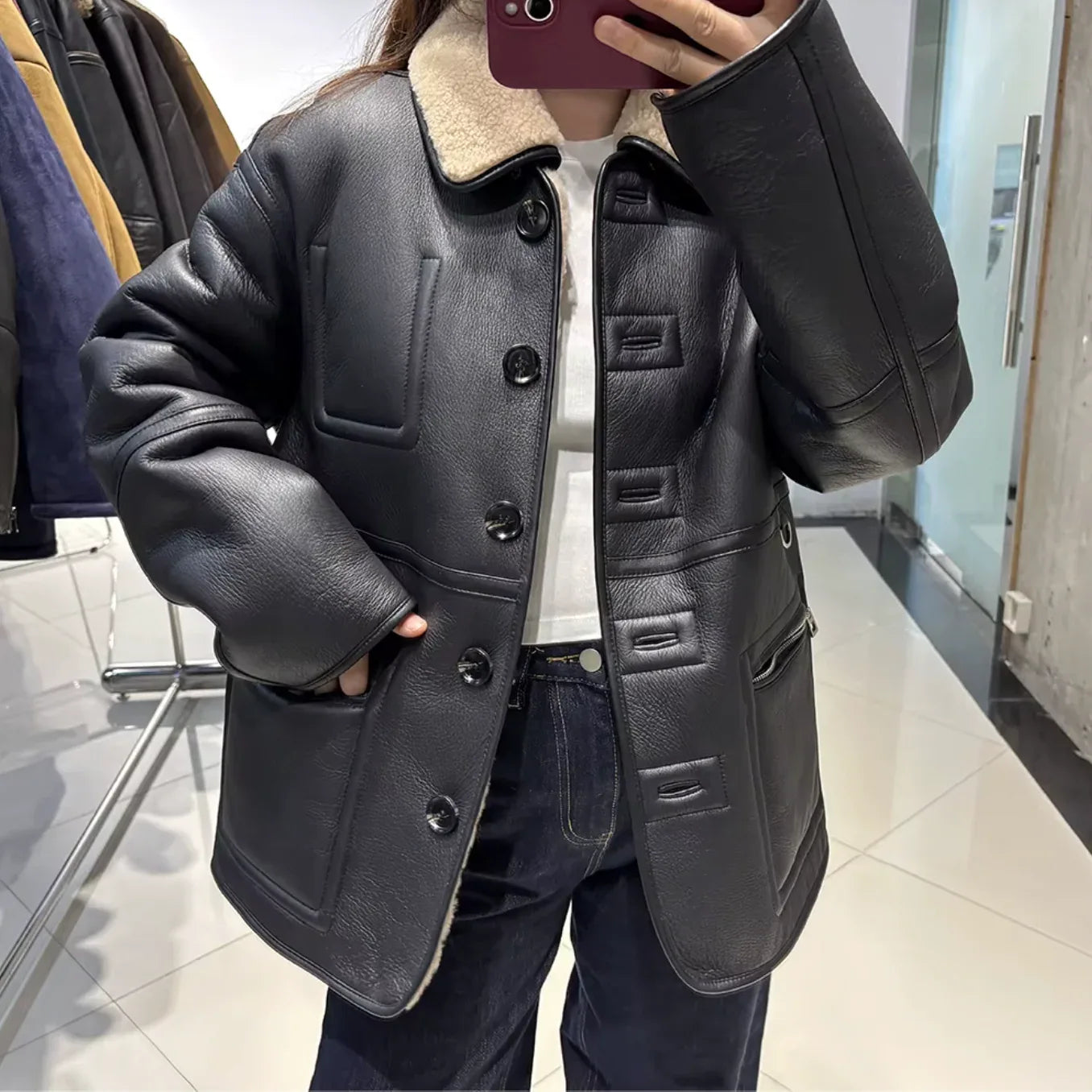 Women’s Real Reversible Shearling Bomber Jacket