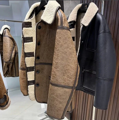 Women’s Shearling Leather Jacket Brown Reversible