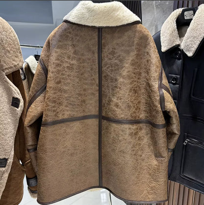 Women’s Shearling Leather Jacket Brown Reversible