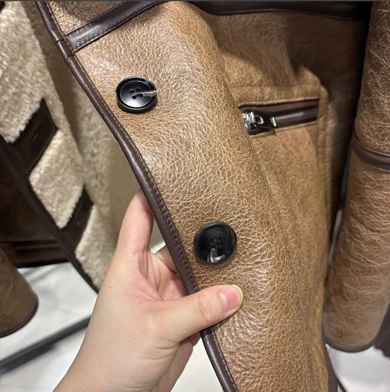 Women’s Shearling Leather Jacket Brown Reversible