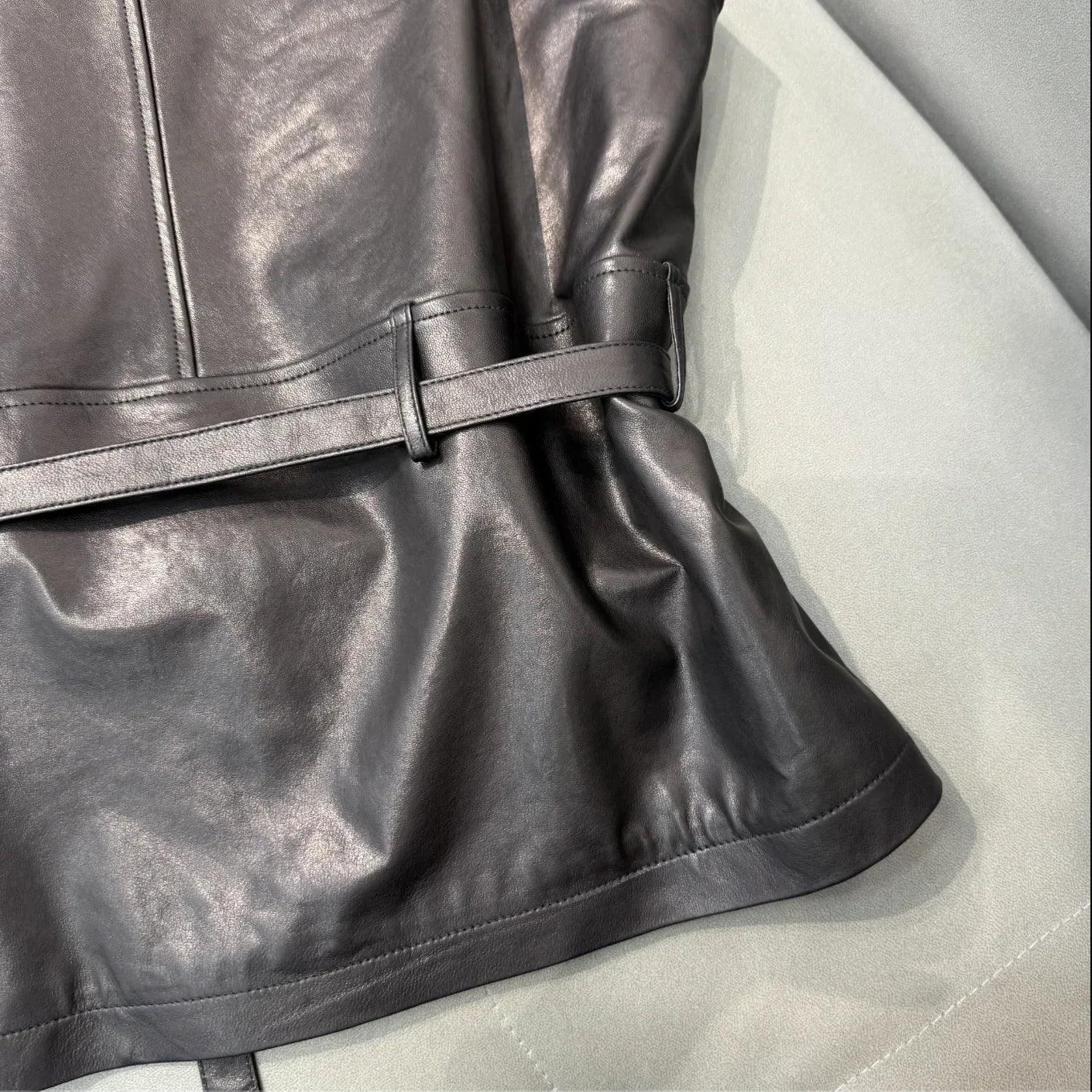 Women Leather Tie Waist Vest Sheepskin Waistcoat