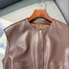 Women Leather Tie Waist Vest Sheepskin Waistcoat
