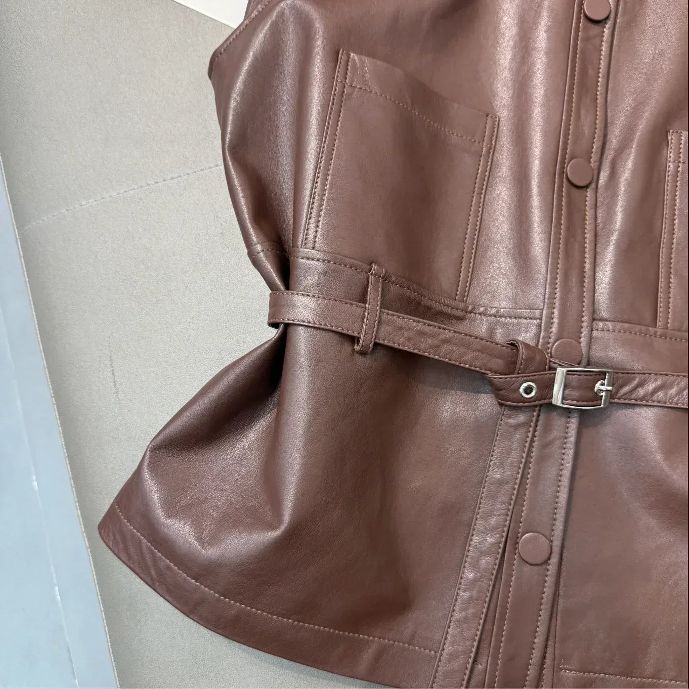 Women Leather Tie Waist Vest Sheepskin Waistcoat