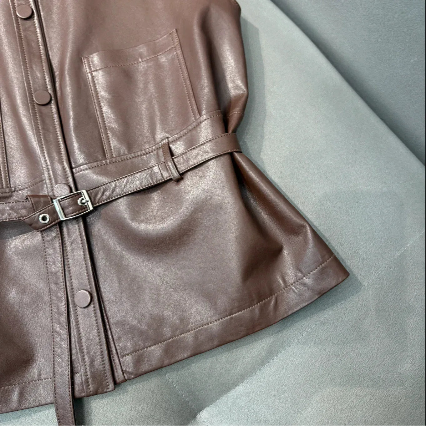 Women Leather Tie Waist Vest Sheepskin Waistcoat