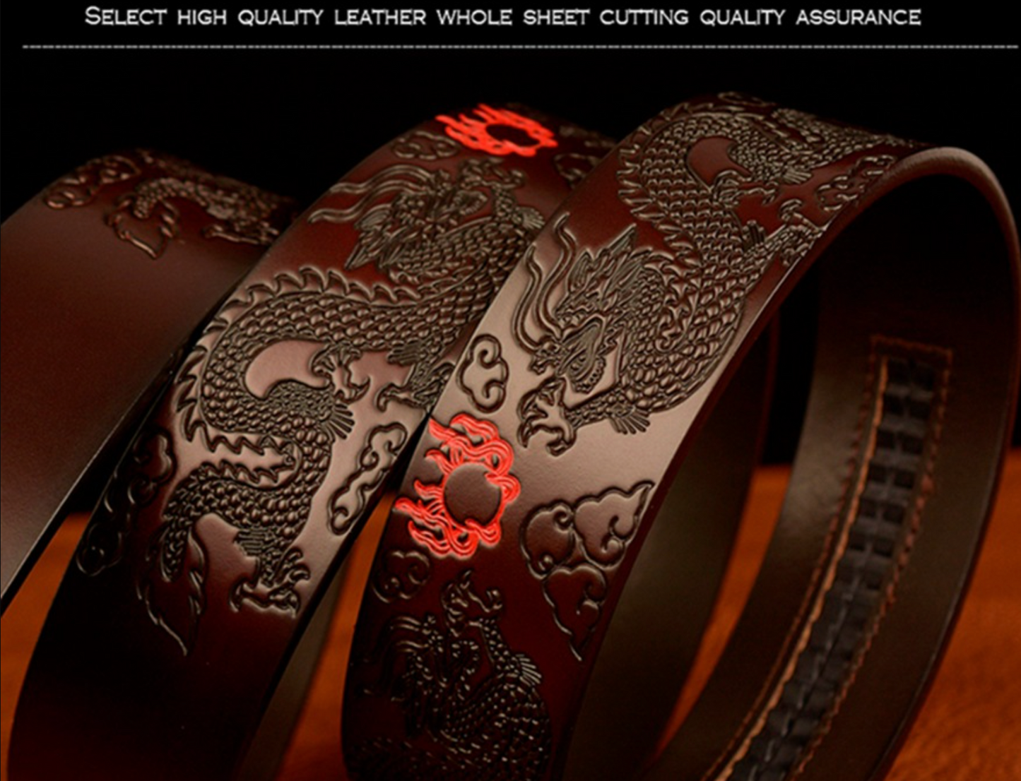 Men Western Dragon Buckle Genuine Leather Belt