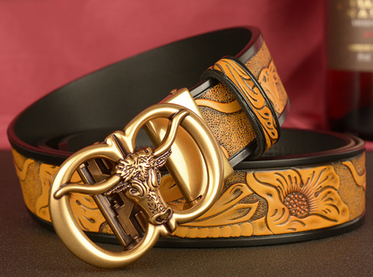 Men’s Ox Leather Belt Genuine Leather Automatic Buckle Waist Belt