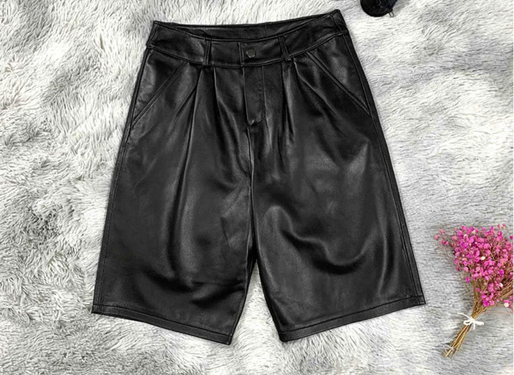 Women’s Genuine Leather Mid-Length Suit Shorts