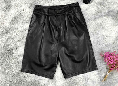 Women’s Genuine Leather Mid-Length Suit Shorts