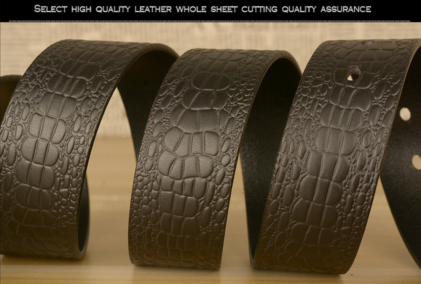 Men Leather Belt with Copper Buckle Crocodile Pattern