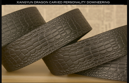 Men Leather Belt with Copper Buckle Crocodile Pattern