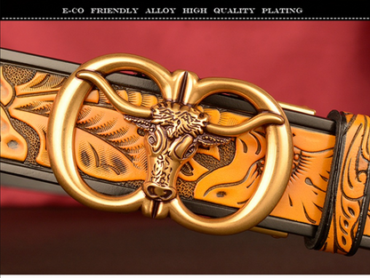 Men’s Ox Leather Belt Genuine Leather Automatic Buckle Waist Belt