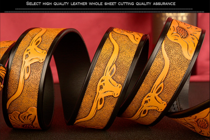 Men’s Ox Leather Belt Genuine Leather Automatic Buckle Waist Belt