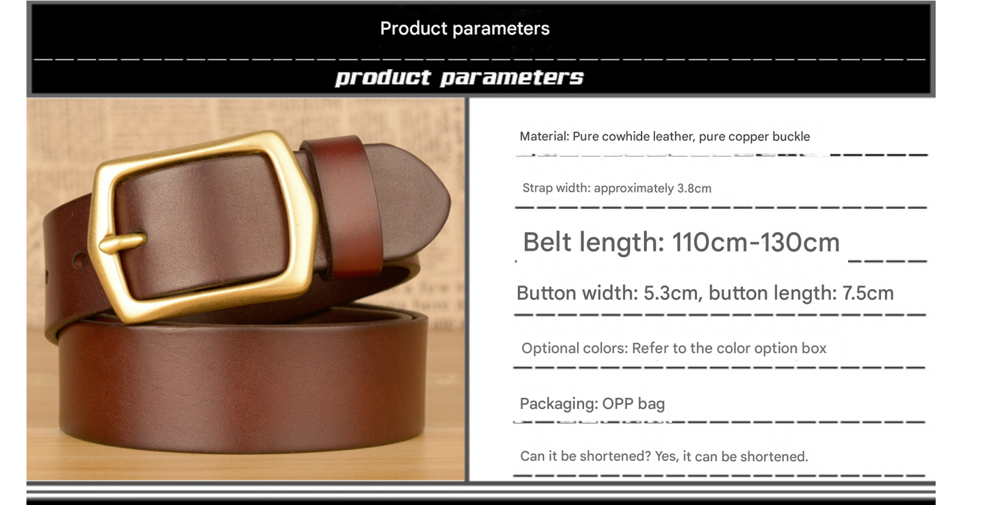 Men’s Genuine Cowhide Leather Belt with Copper Buckle