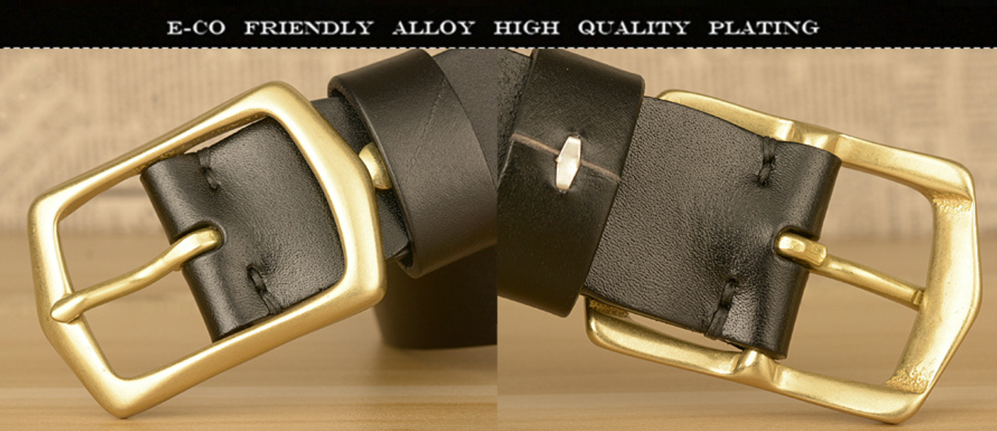 Men’s Genuine Cowhide Leather Belt with Copper Buckle