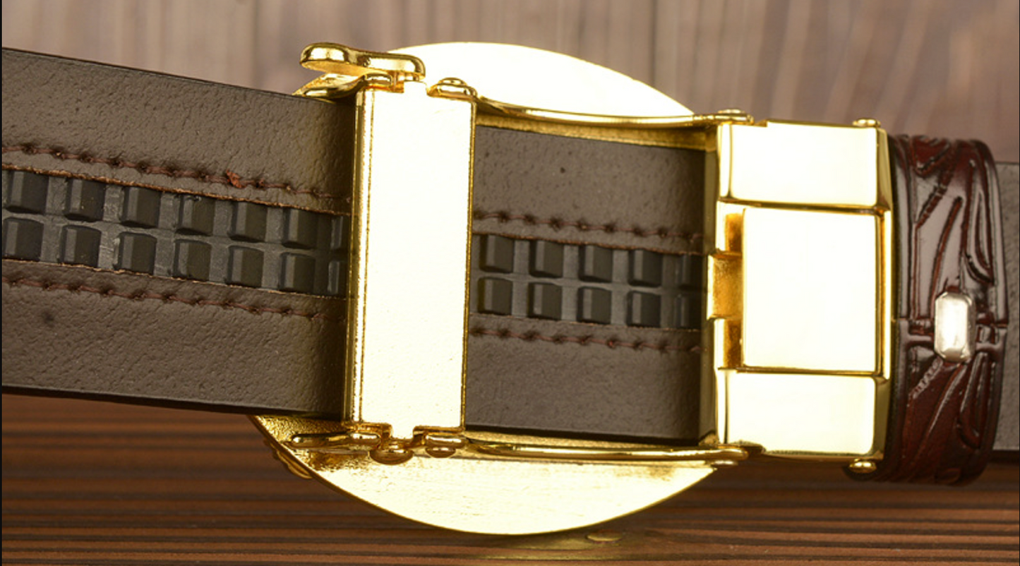 Men’s Leather Cowboy Belt with Bull Head Buckle