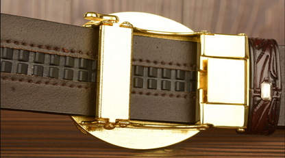 Men’s Leather Cowboy Belt with Bull Head Buckle