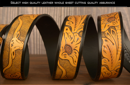 Men’s Leather Cowboy Belt with Bull Head Buckle