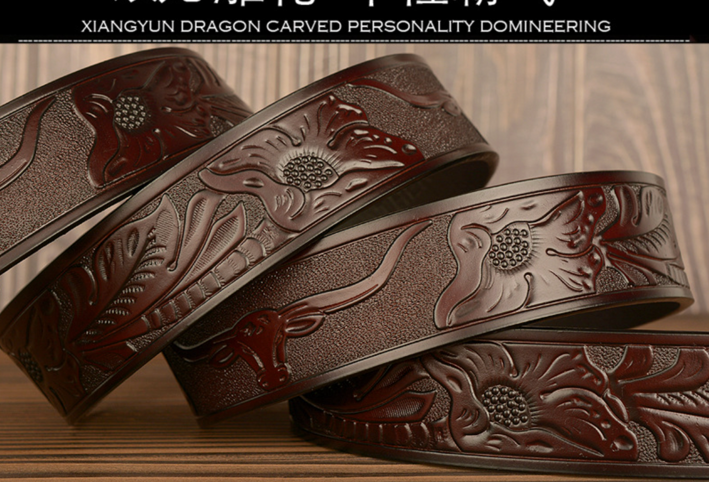 Men’s Leather Cowboy Belt with Bull Head Buckle