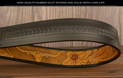 Men’s Leather Cowboy Belt with Bull Head Buckle