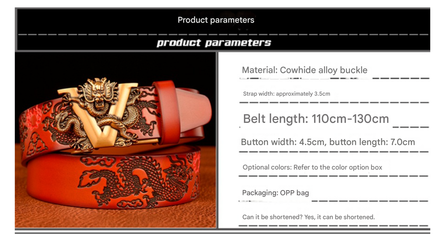 Men Dragon Leather Belt with Automatic Buckle