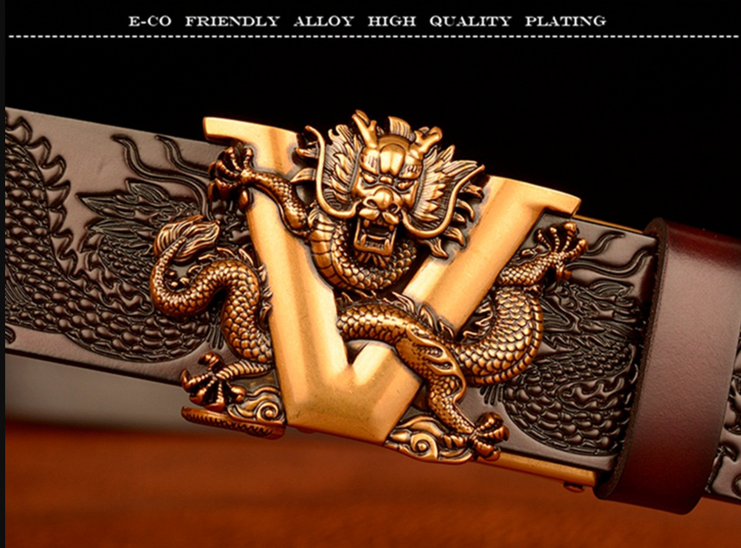 Men Dragon Leather Belt with Automatic Buckle