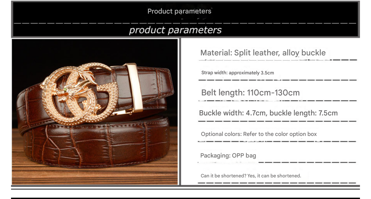 Men’s Leather Belt with Dragon G-Shaped Buckle