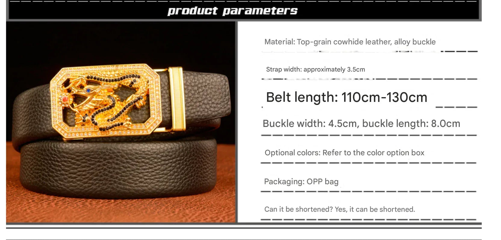 Men’s Full-Grain Leather Belt with Gold Tiger Buckle
