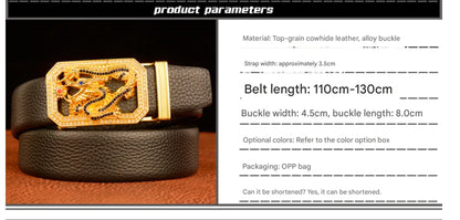 Men’s Full-Grain Leather Belt with Gold Tiger Buckle