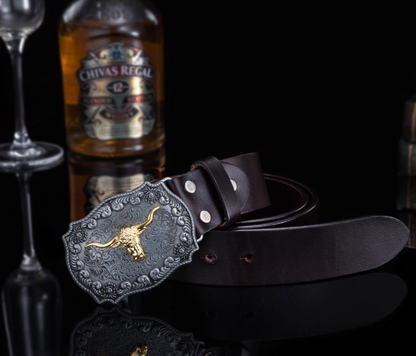 Men’s Western Bull Head Leather Belt
