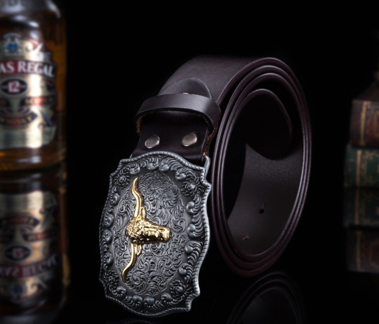 Men’s Western Bull Head Leather Belt