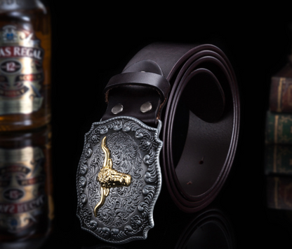 Men’s Western Bull Head Leather Belt