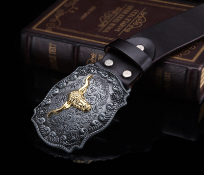 Men’s Western Bull Head Leather Belt