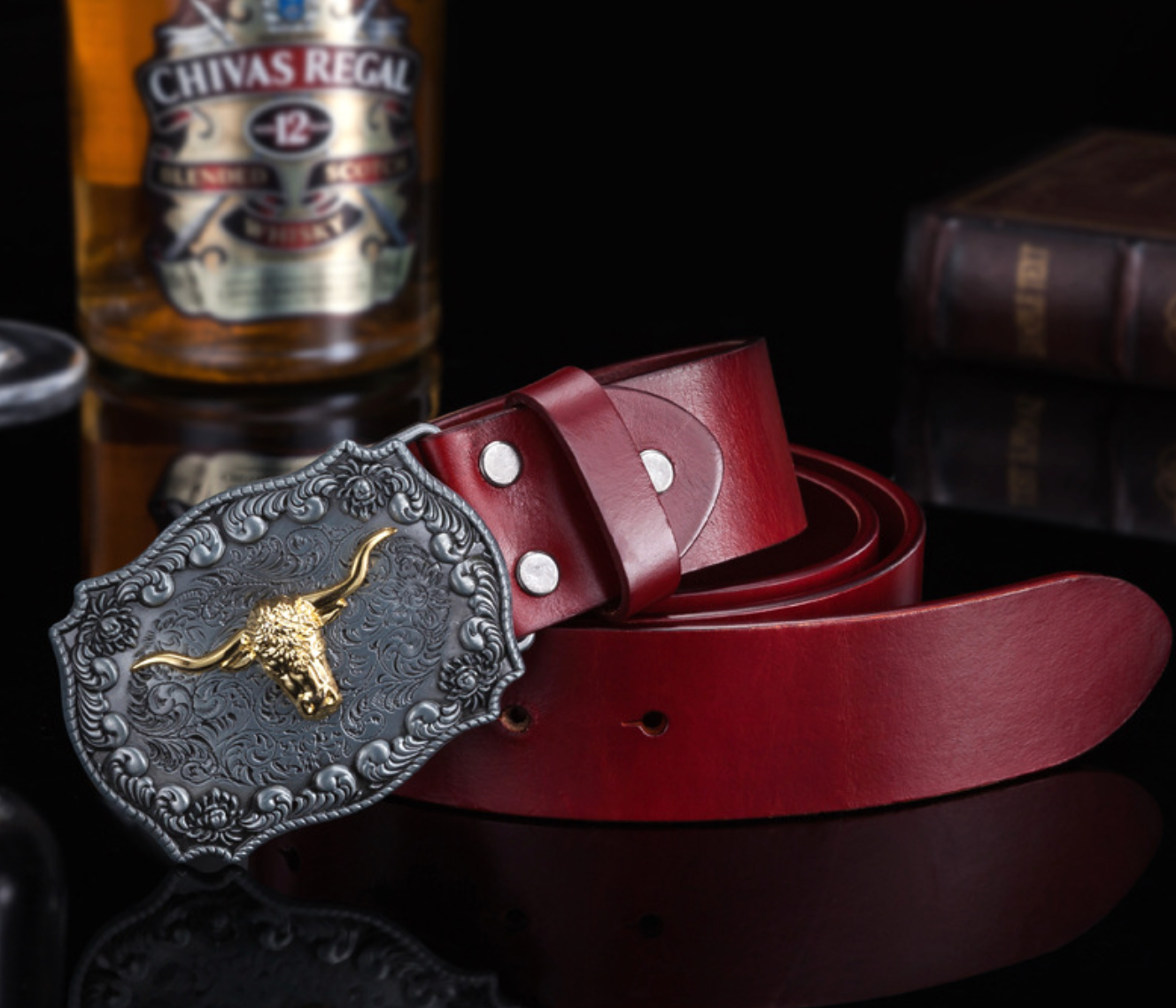 Men’s Western Bull Head Leather Belt