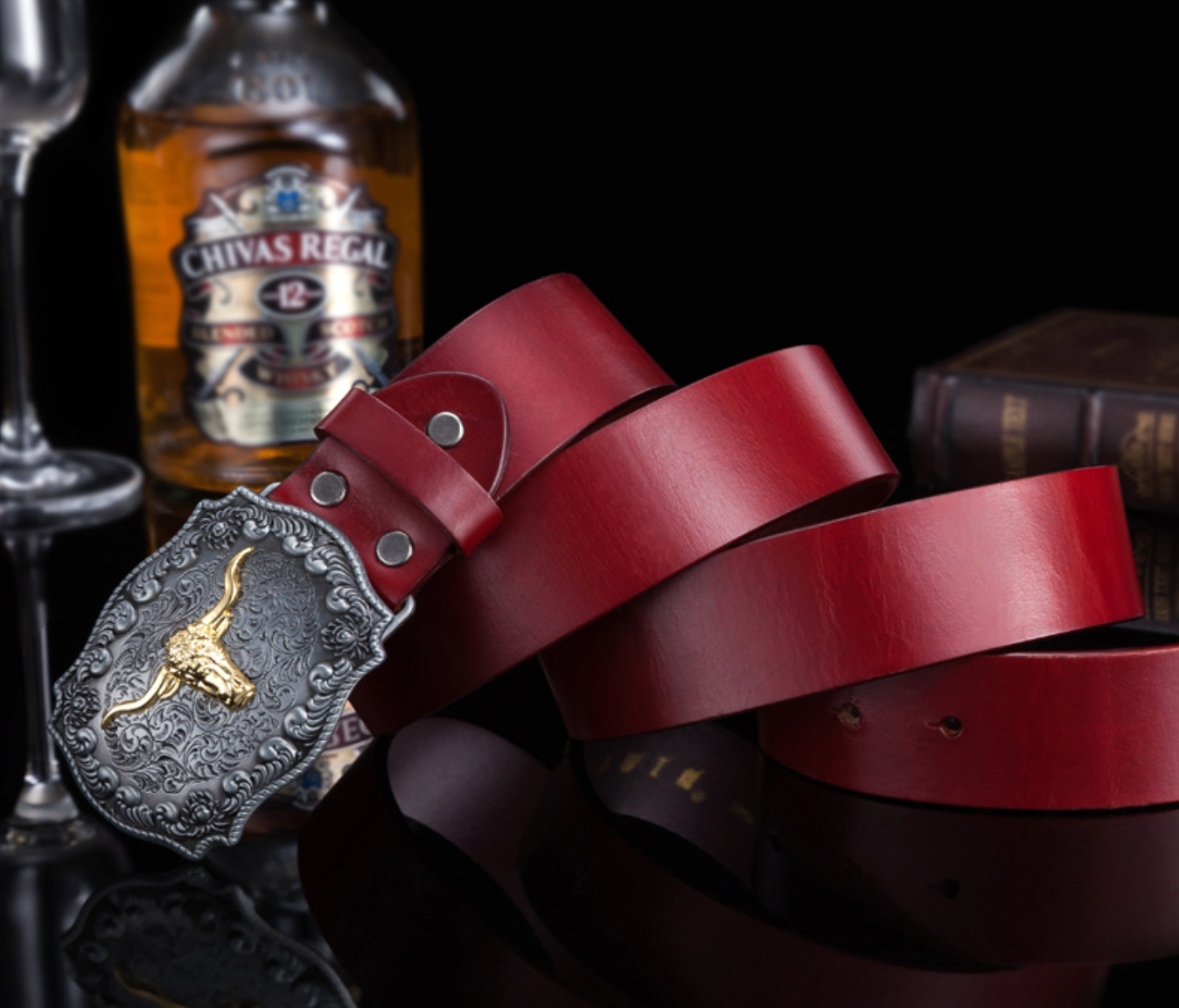 Men’s Western Bull Head Leather Belt