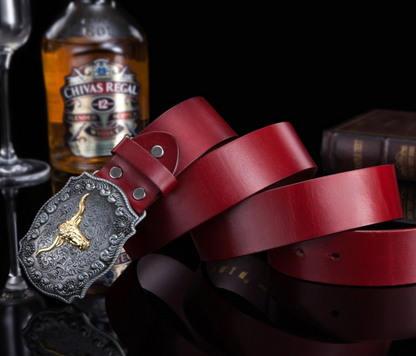 Men’s Western Bull Head Leather Belt