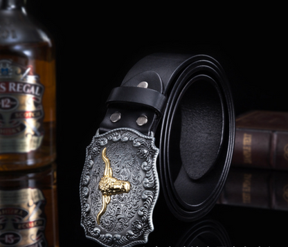 Men’s Western Bull Head Leather Belt