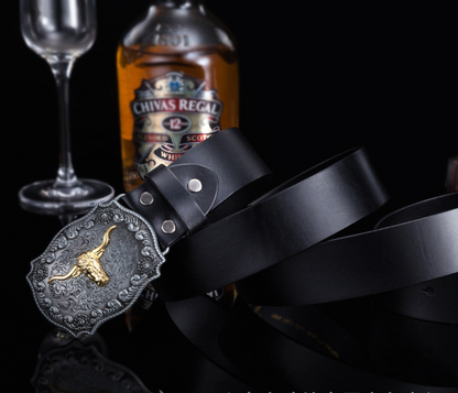 Men’s Western Bull Head Leather Belt