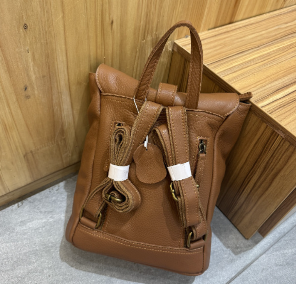 Women Cowhide Leather Diaper Backpack