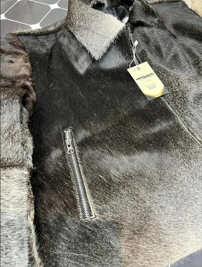 Women’s Hair-On Cowhide Grey Leather Jacket