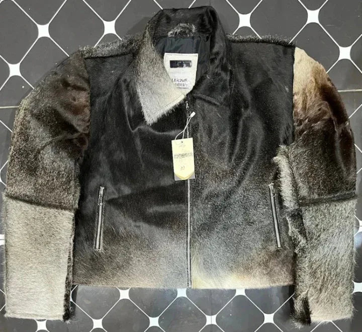 Women’s Hair-On Cowhide Grey Leather Jacket