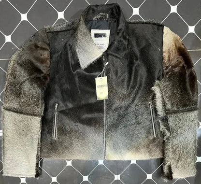 Women’s Hair-On Cowhide Grey Leather Jacket