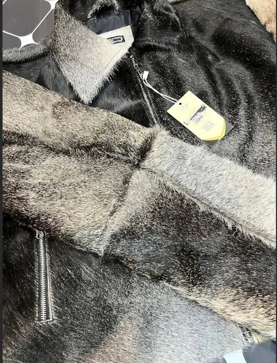 Women’s Hair-On Cowhide Grey Leather Jacket