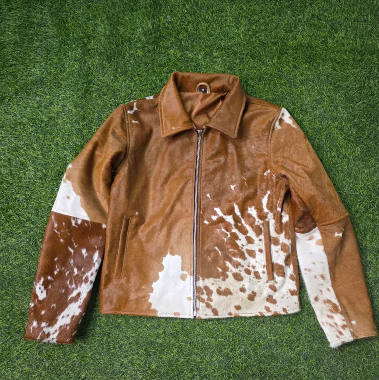 Men’s Brown White Hair-On Cowhide Leather Jacket