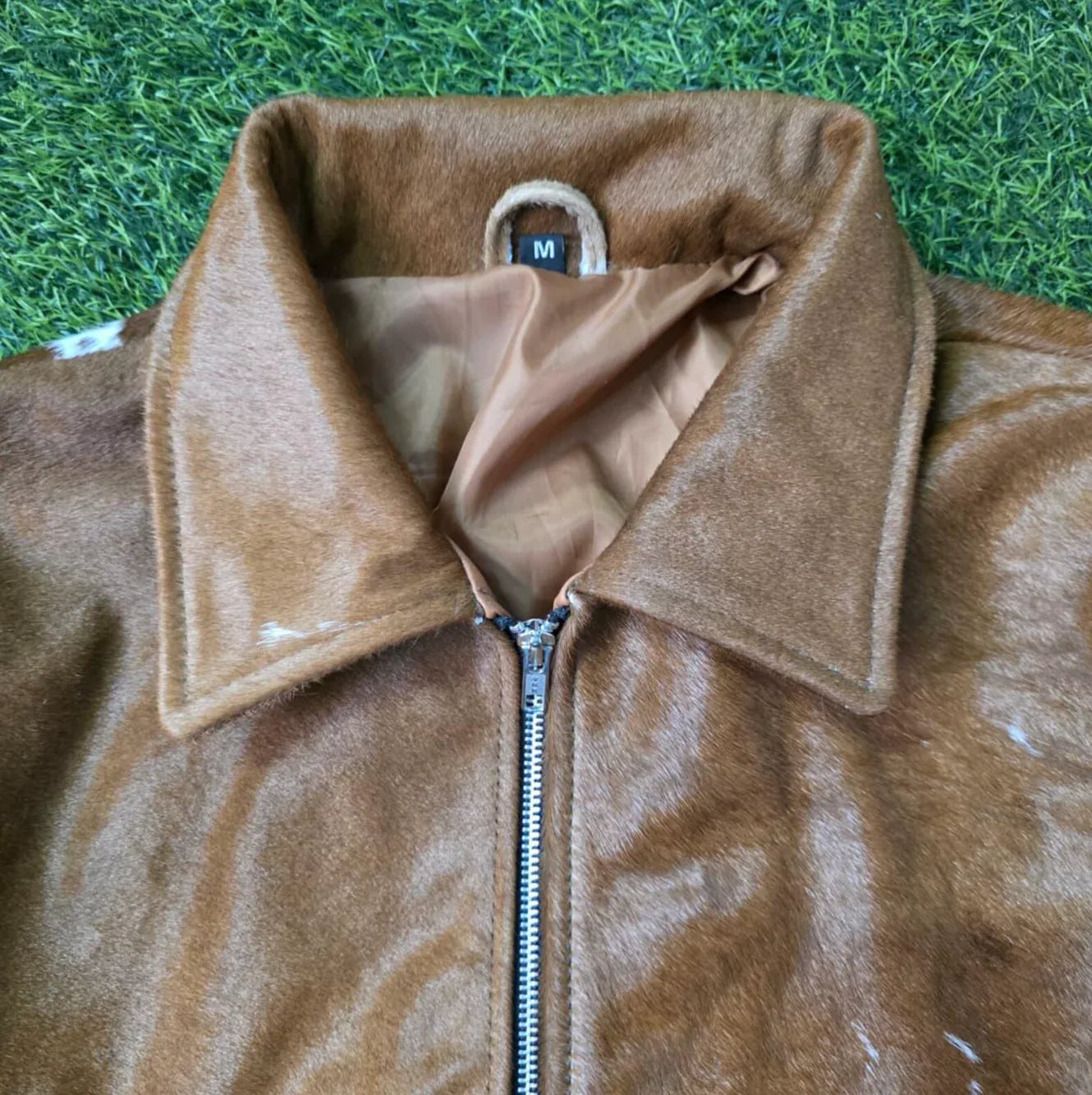Men’s Brown White Hair-On Cowhide Leather Jacket