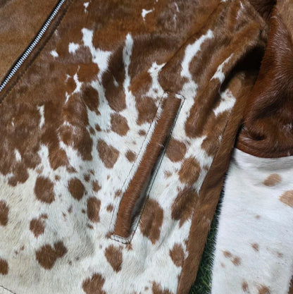 Men’s Brown White Hair-On Cowhide Leather Jacket