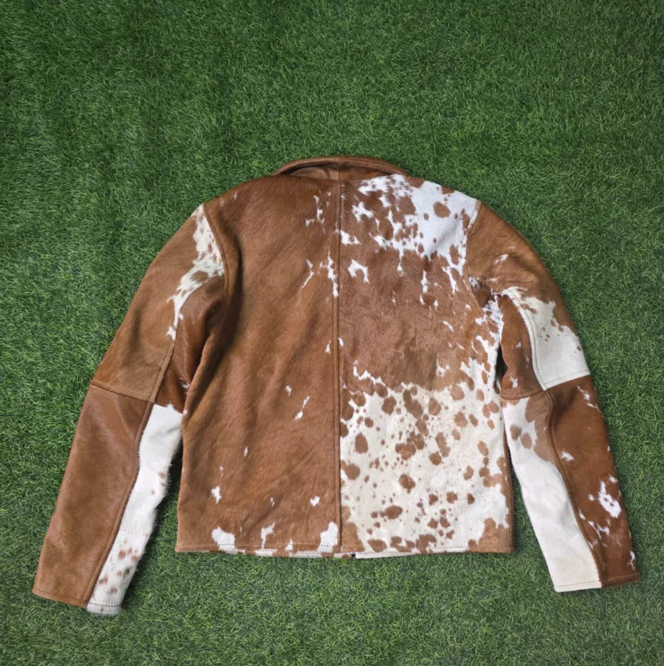 Men’s Brown White Hair-On Cowhide Leather Jacket